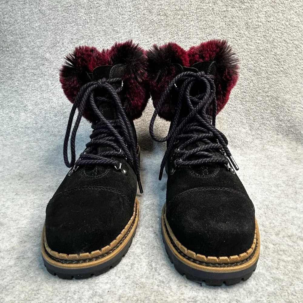 New Sam Edelman‎ Black Suede Boots Women's 9 Bowen Pink Wine Faux Fur Lug Sole
